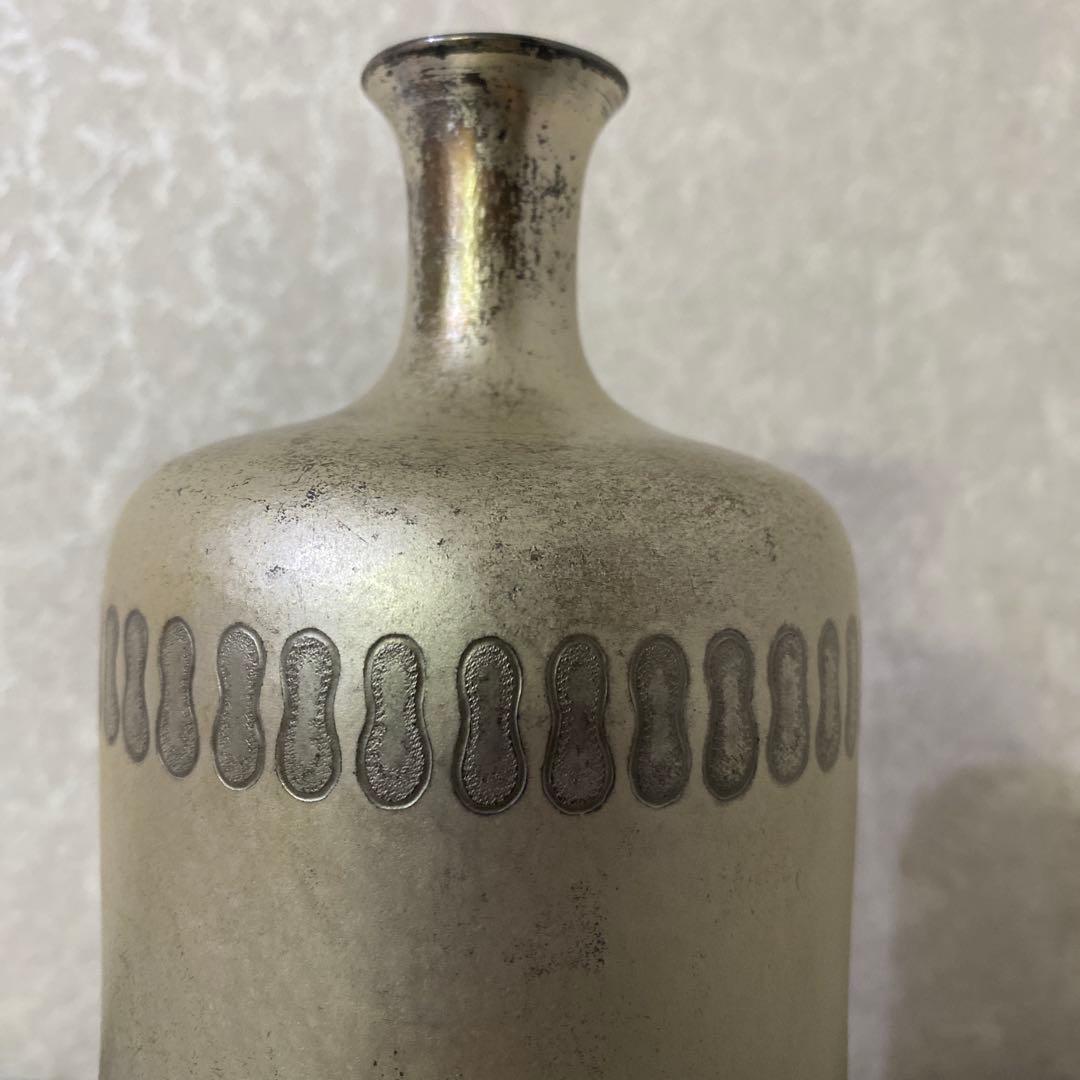 河内光昭作　銀製銅製　花瓶