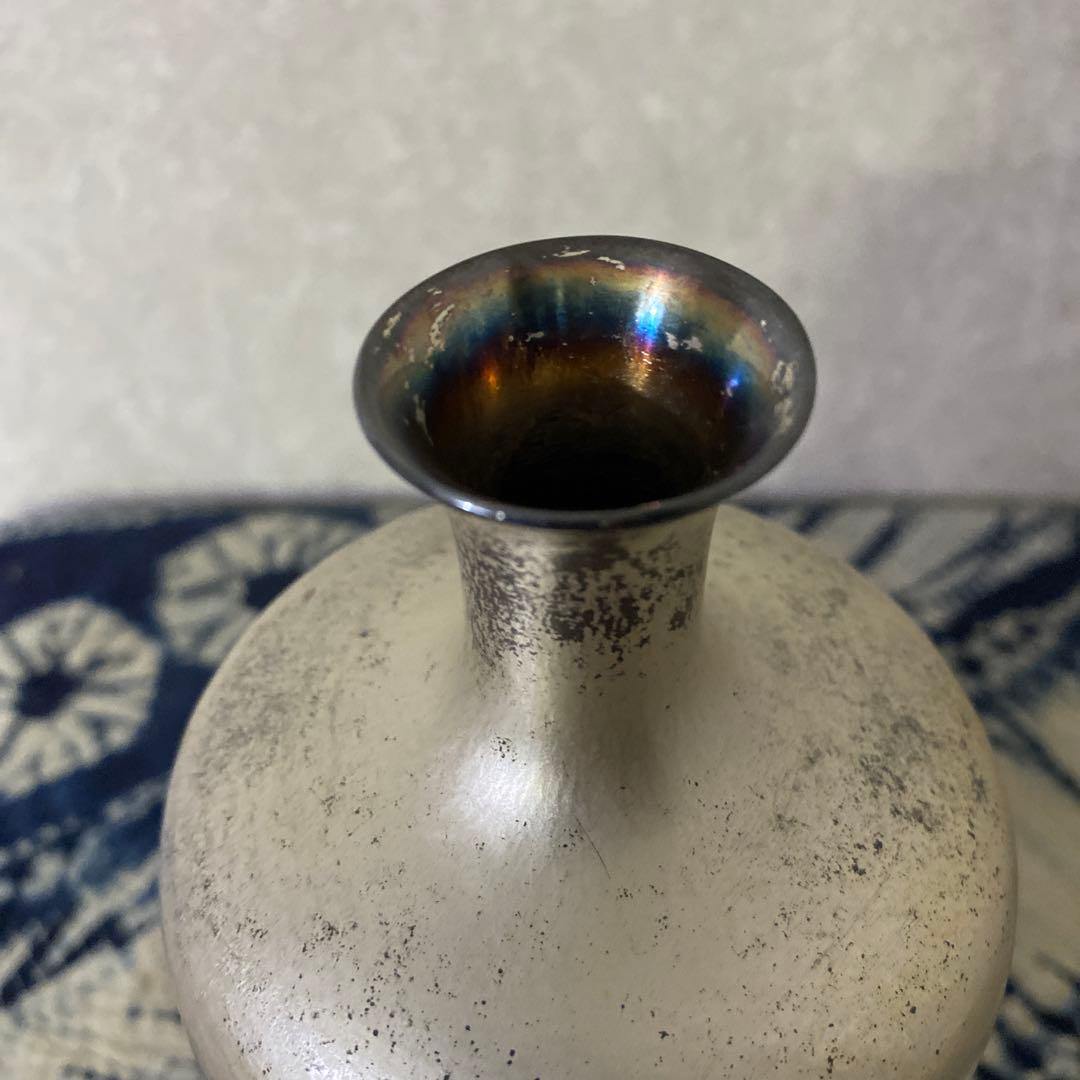 河内光昭作　銀製銅製　花瓶