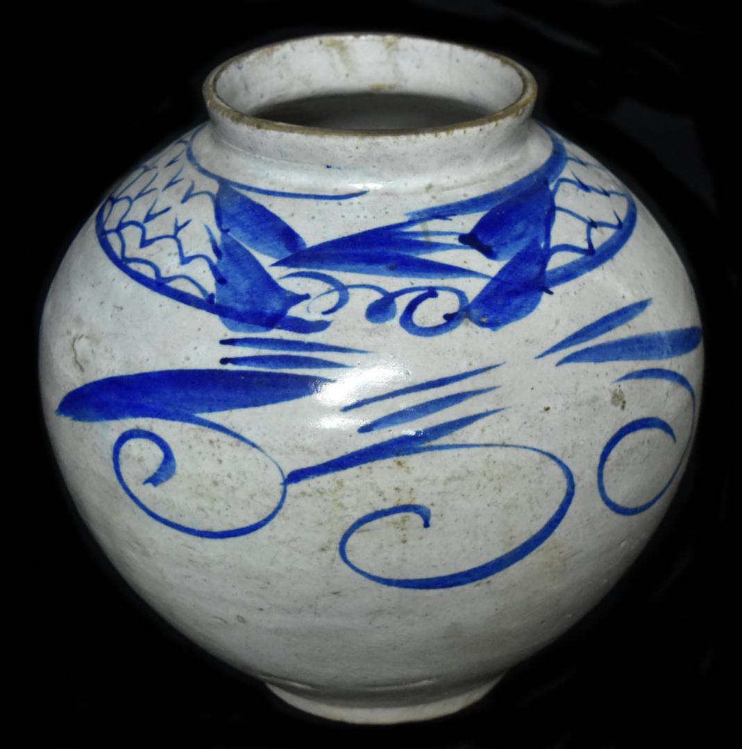 李朝 壺 江戸期 染付 朝鮮 韓国 茶道具 焼物 水指 入手困難WWTT115