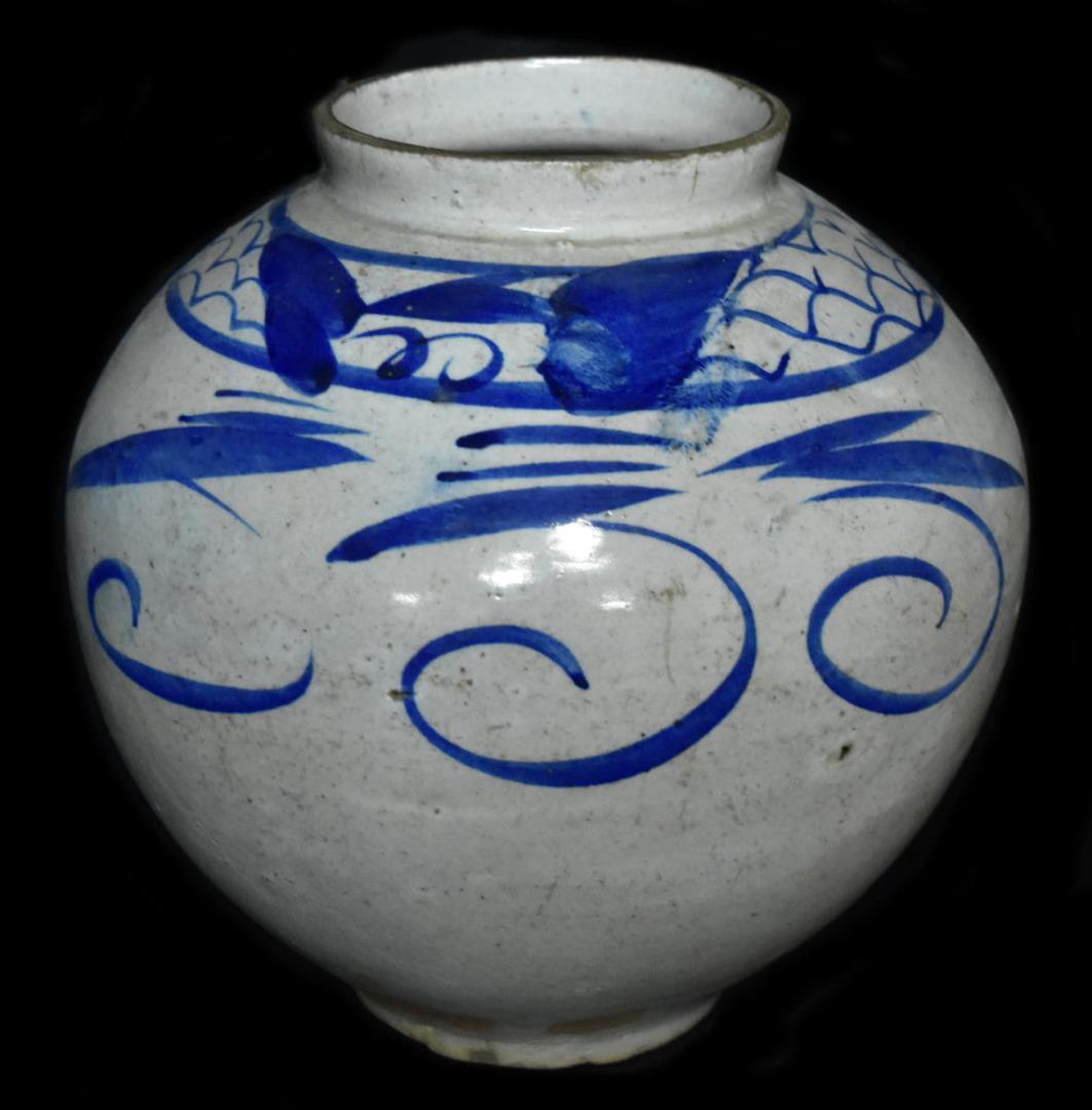 李朝 壺 江戸期 染付 朝鮮 韓国 茶道具 焼物 水指 入手困難WWTT115