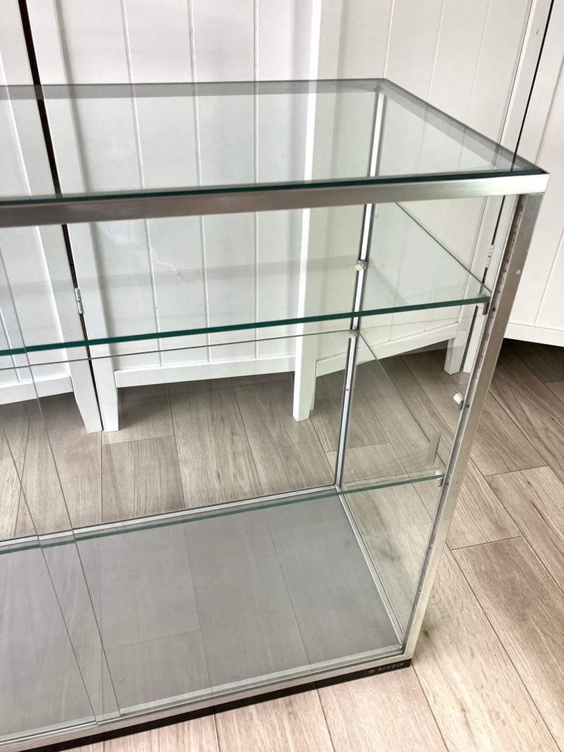 NISSIN アルミ 昭和レトロ ガラスショーケース 2段 ディスプレイ