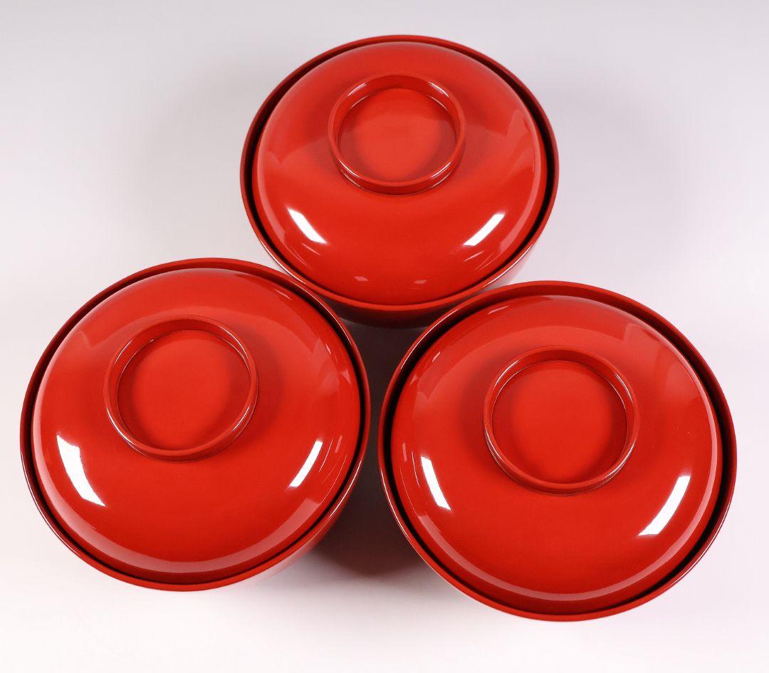 【MB36】輪島塗 宝尽くし金蒔絵 朱塗椀 三客 小槌 軍配 霊芝 木製漆器