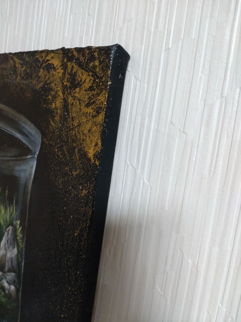 テラリウムの油絵【威厳】1点物の原画アート/作者サイン入り/F3号キャンバス