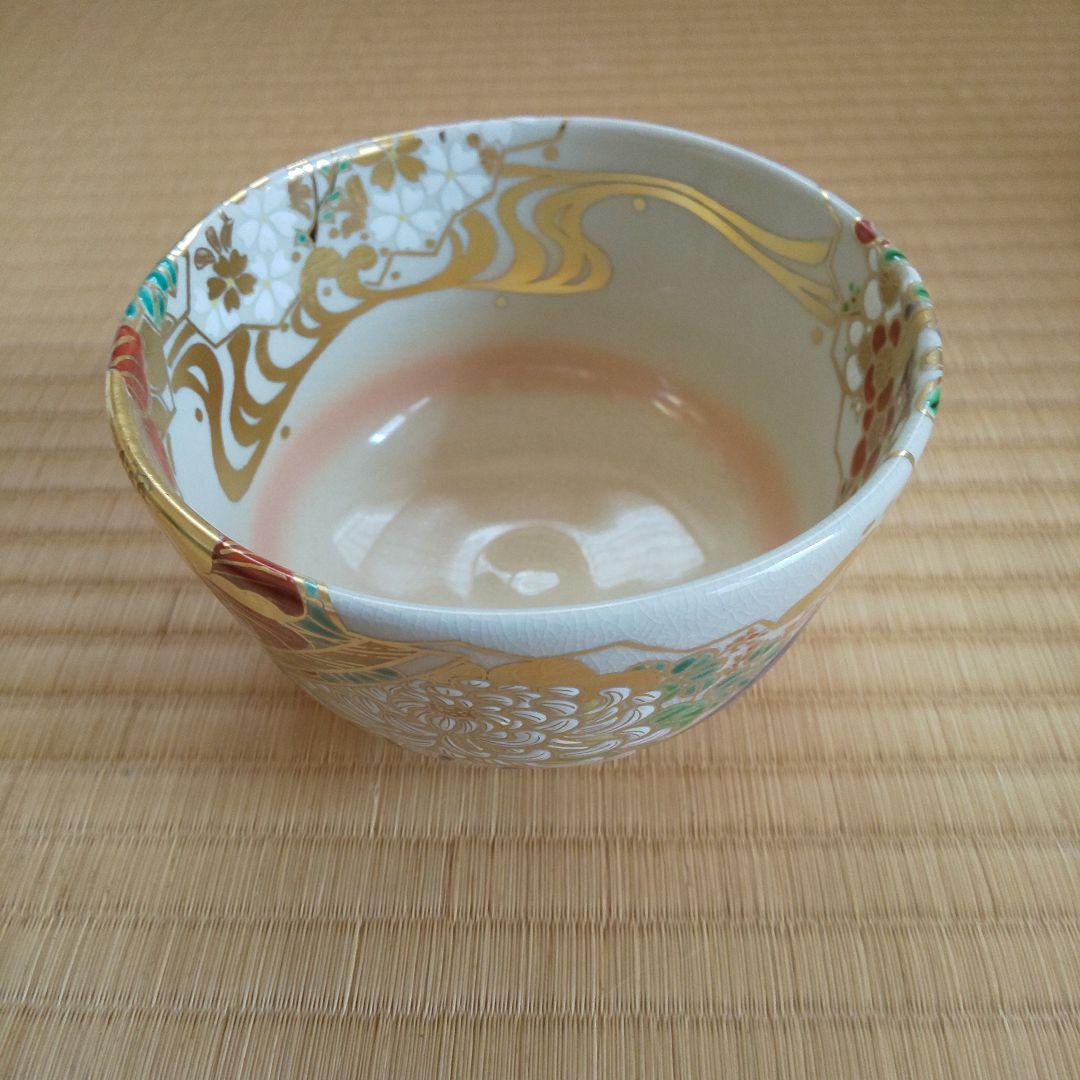 A 194 色絵扇面茶碗 押小路窯 ( 新品未使用品 )