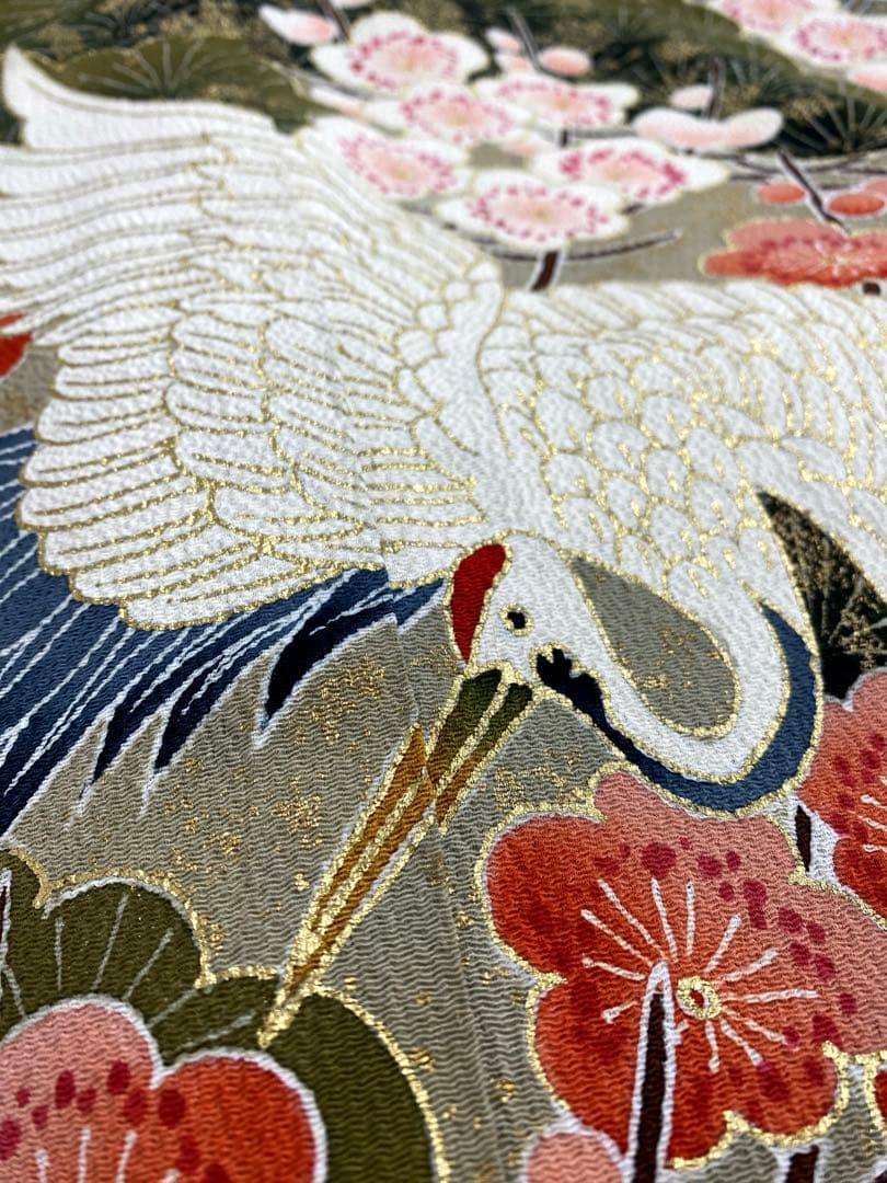 引き振袖 婚礼 花嫁用 鶴 藤 ちりめん比翼付き 正絹 身丈193cm