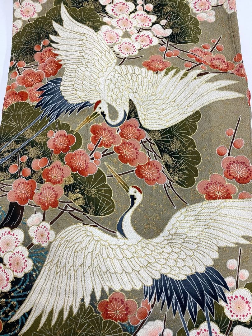 引き振袖 婚礼 花嫁用 鶴 藤 ちりめん比翼付き 正絹 身丈193cm