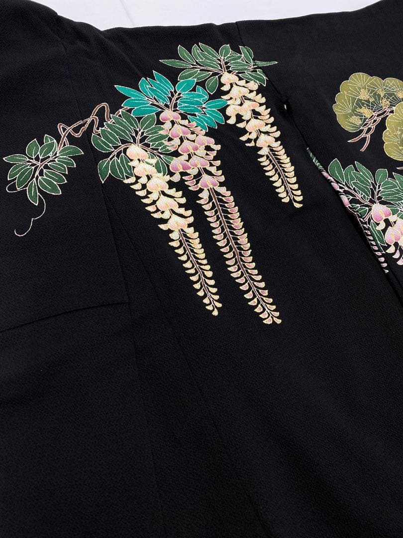 引き振袖 婚礼 花嫁用 鶴 藤 ちりめん比翼付き 正絹 身丈193cm