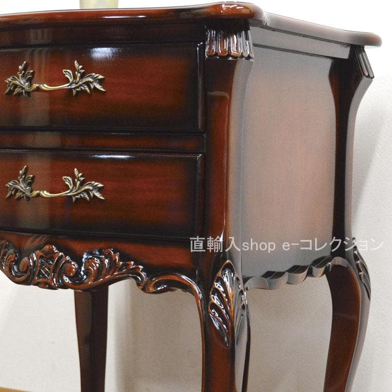 マホガニー ナイトテーブル ベッドサイドテーブル 2段引出し 収納 アンティーク