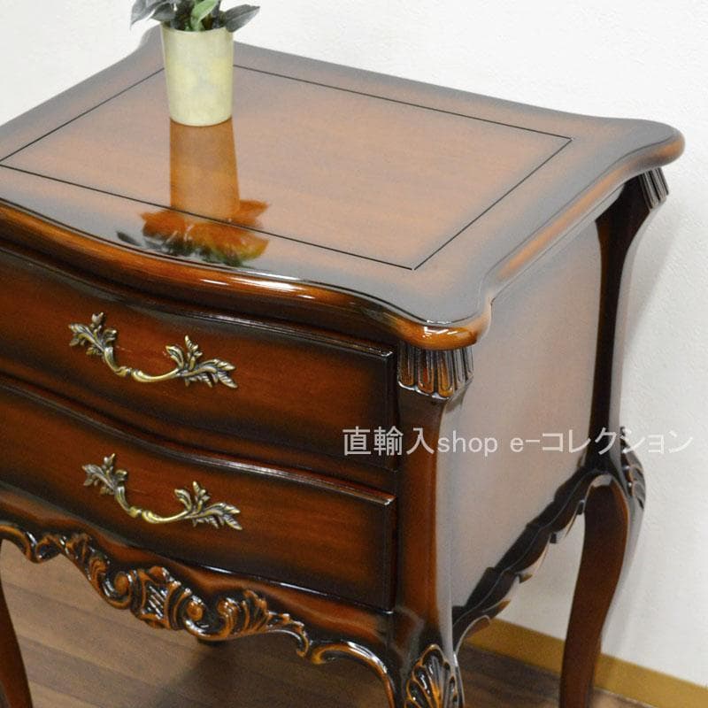 マホガニー ナイトテーブル ベッドサイドテーブル 2段引出し 収納 アンティーク