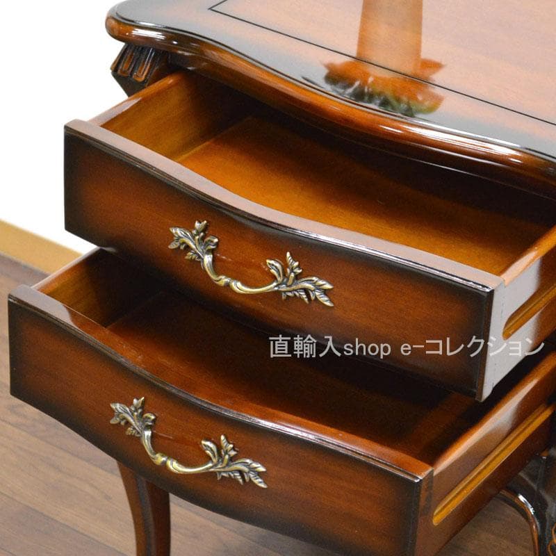 マホガニー ナイトテーブル ベッドサイドテーブル 2段引出し 収納 アンティーク