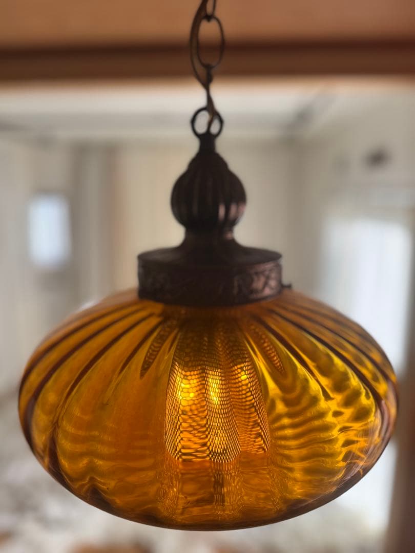 ヴィンテージ アンバーガラス ペンダントライト　アメリカアンティーク