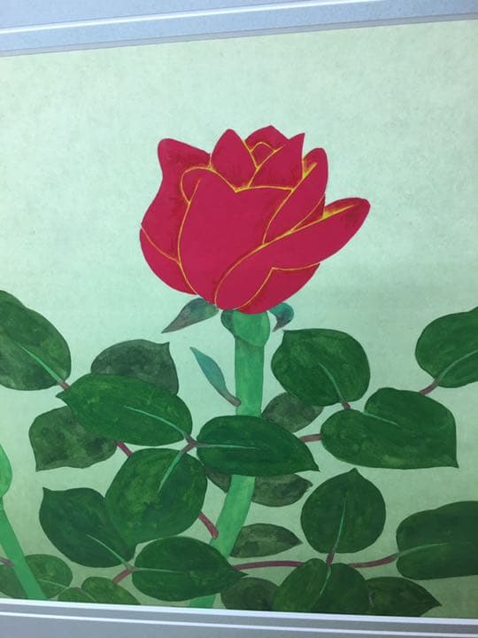 日本画手がき肉筆画. 渓水先生作品赤い花  56センチ×46戦地外す