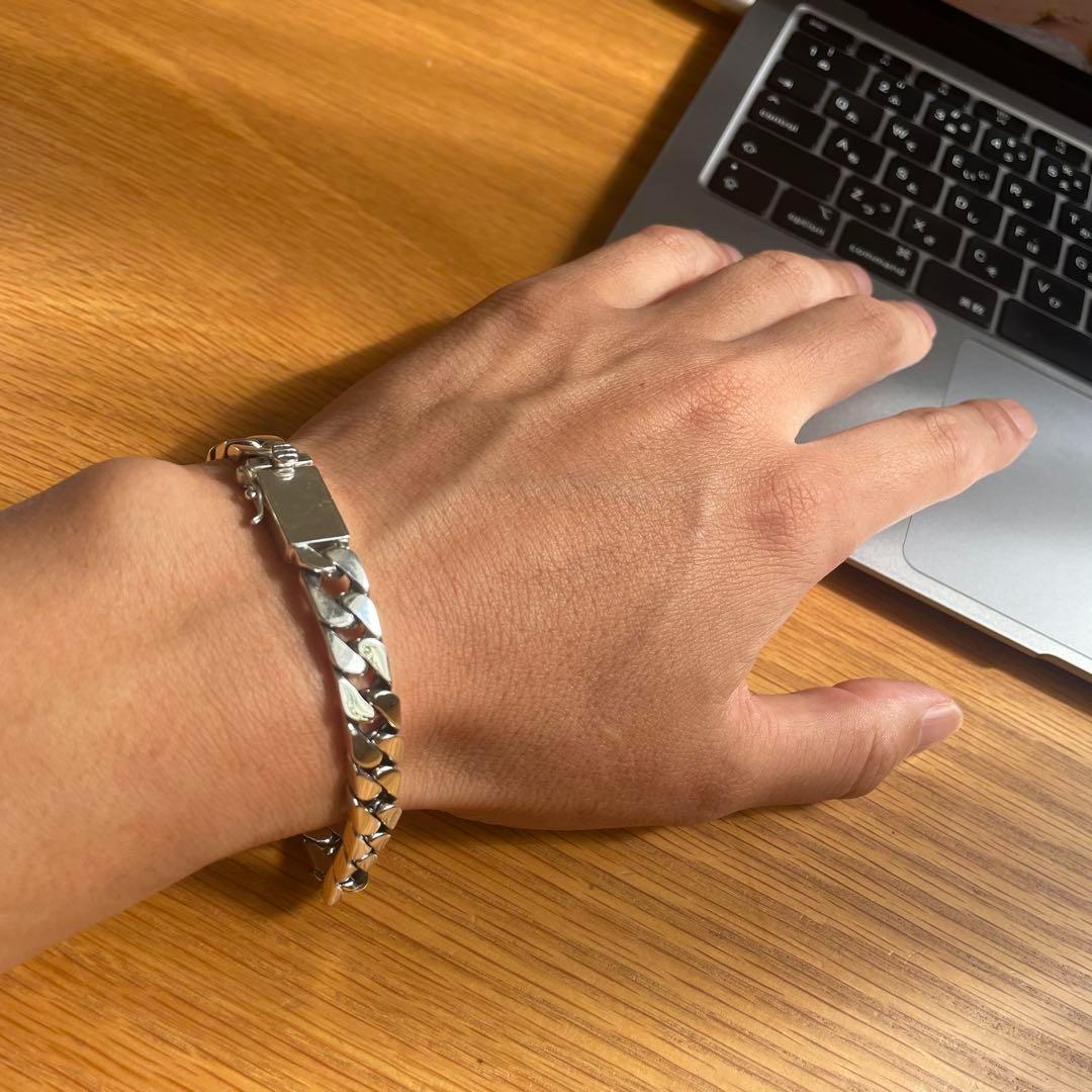 シルバー925鑑定済 喜平チェーンブレスレット キューバン8mm×20cm