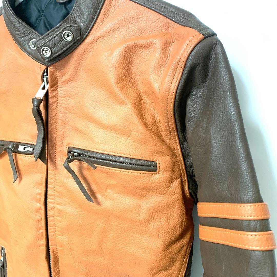 美品！フリーダム革ジャン バッファローレザー シングルライダース ジャケットLL
