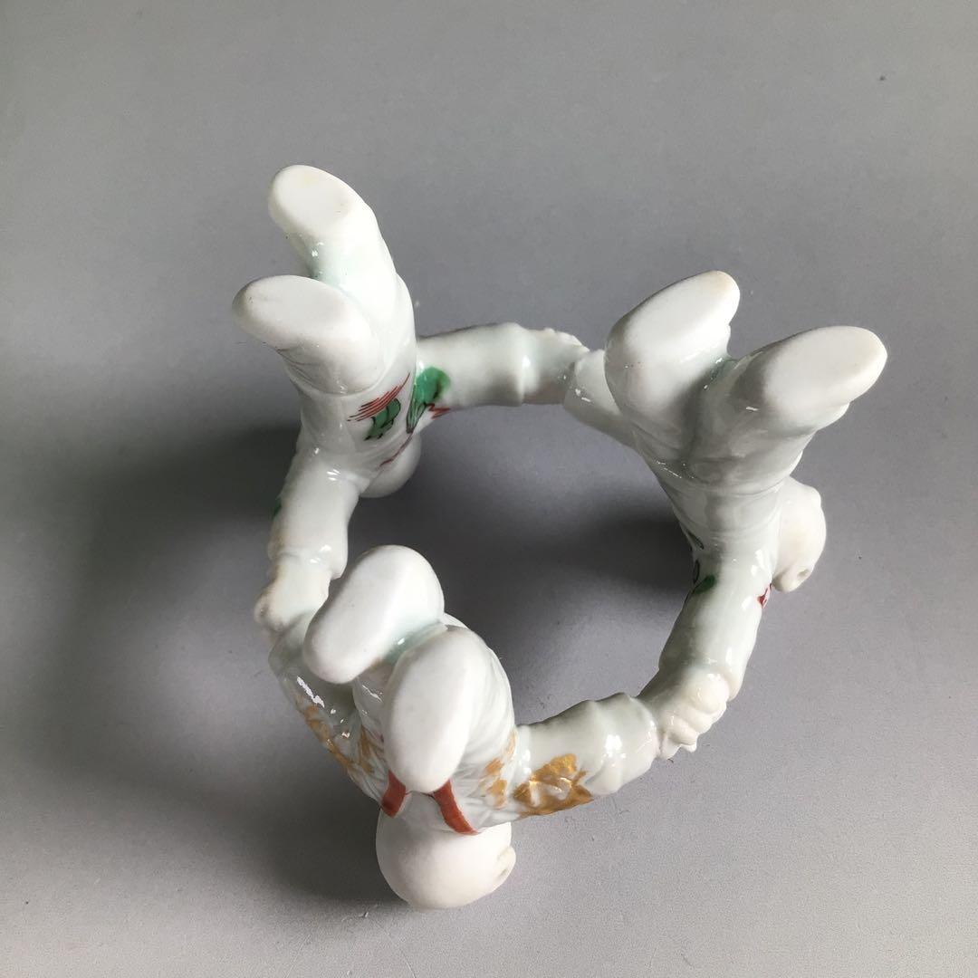 Ｒ１０１　蓋置　『林邦佳作』『不傳庵宗実　箱書』『三ツ人形蓋置』　共箱　茶道具