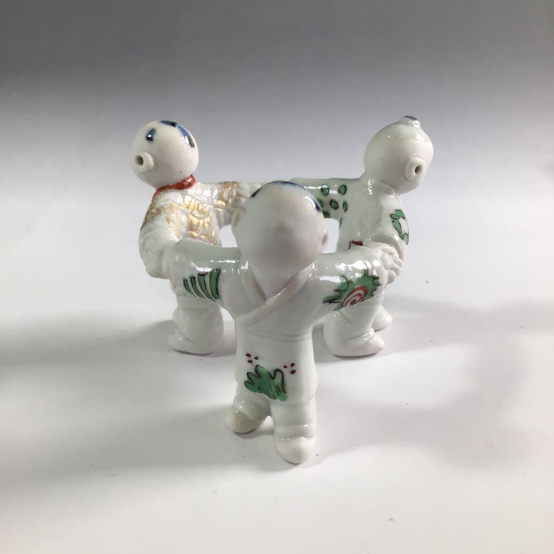 Ｒ１０１　蓋置　『林邦佳作』『不傳庵宗実　箱書』『三ツ人形蓋置』　共箱　茶道具