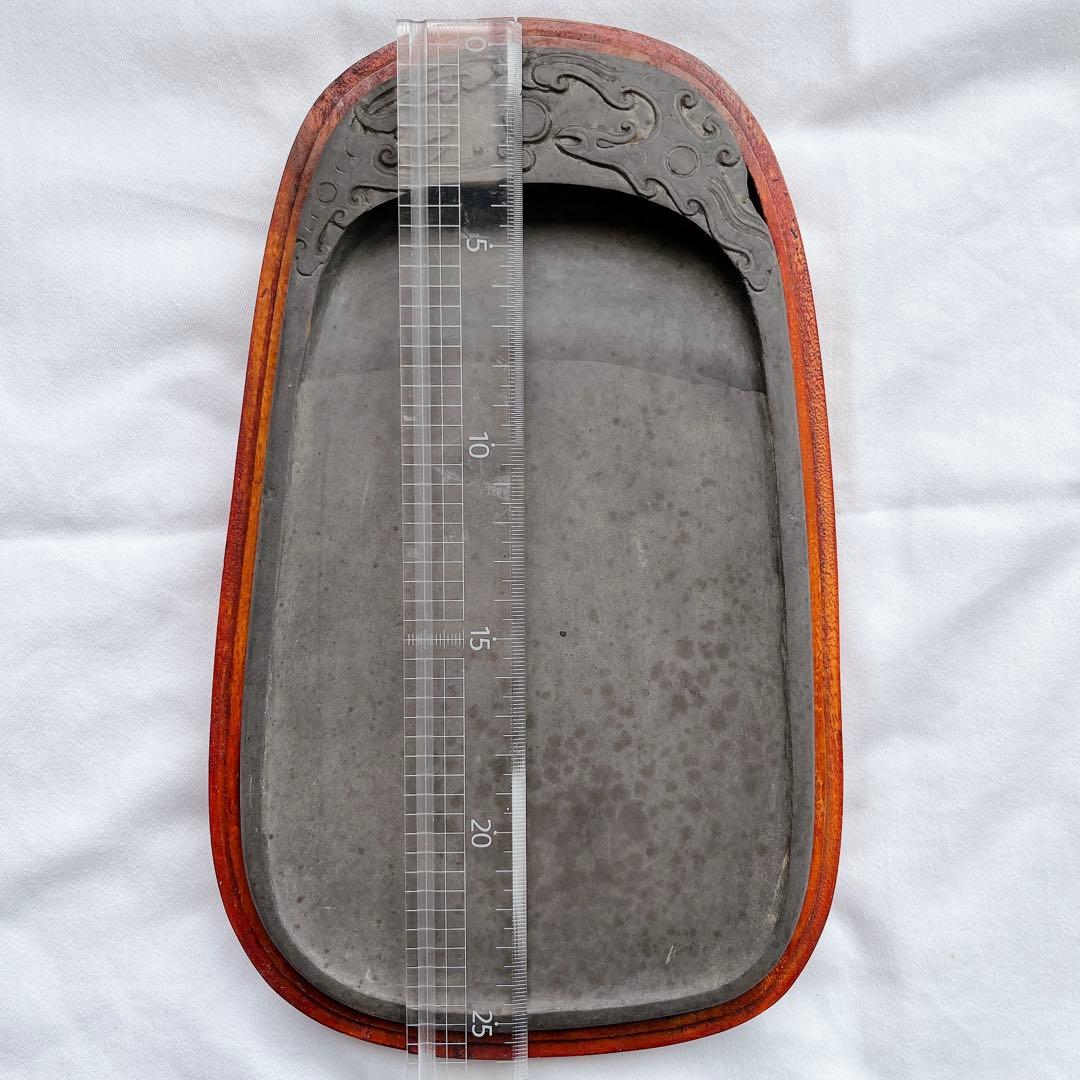 中国　硯＋筆2本　セット販売　石製書道硯　硯箱　すずり　木箱入　書道　習字道具