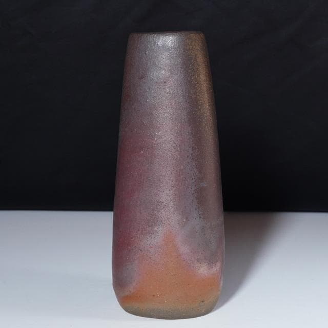 山本雄一　備前三方花入　共箱　茶道具　花器　花瓶　山本陶秀子息