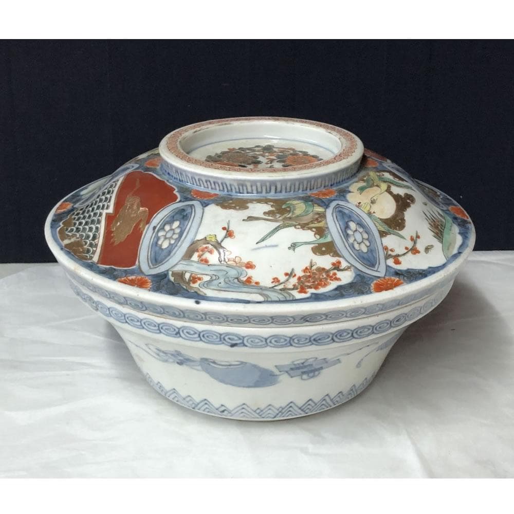 e2346 古伊万里 色絵 染付 蓋物 食籠 花鳥図 菓子器 料理鉢
