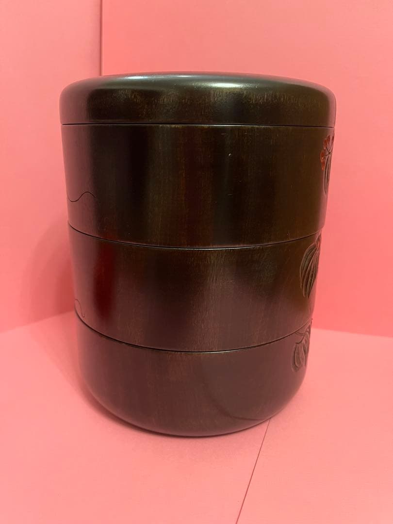 川添日記　重箱　草木彫　漆器