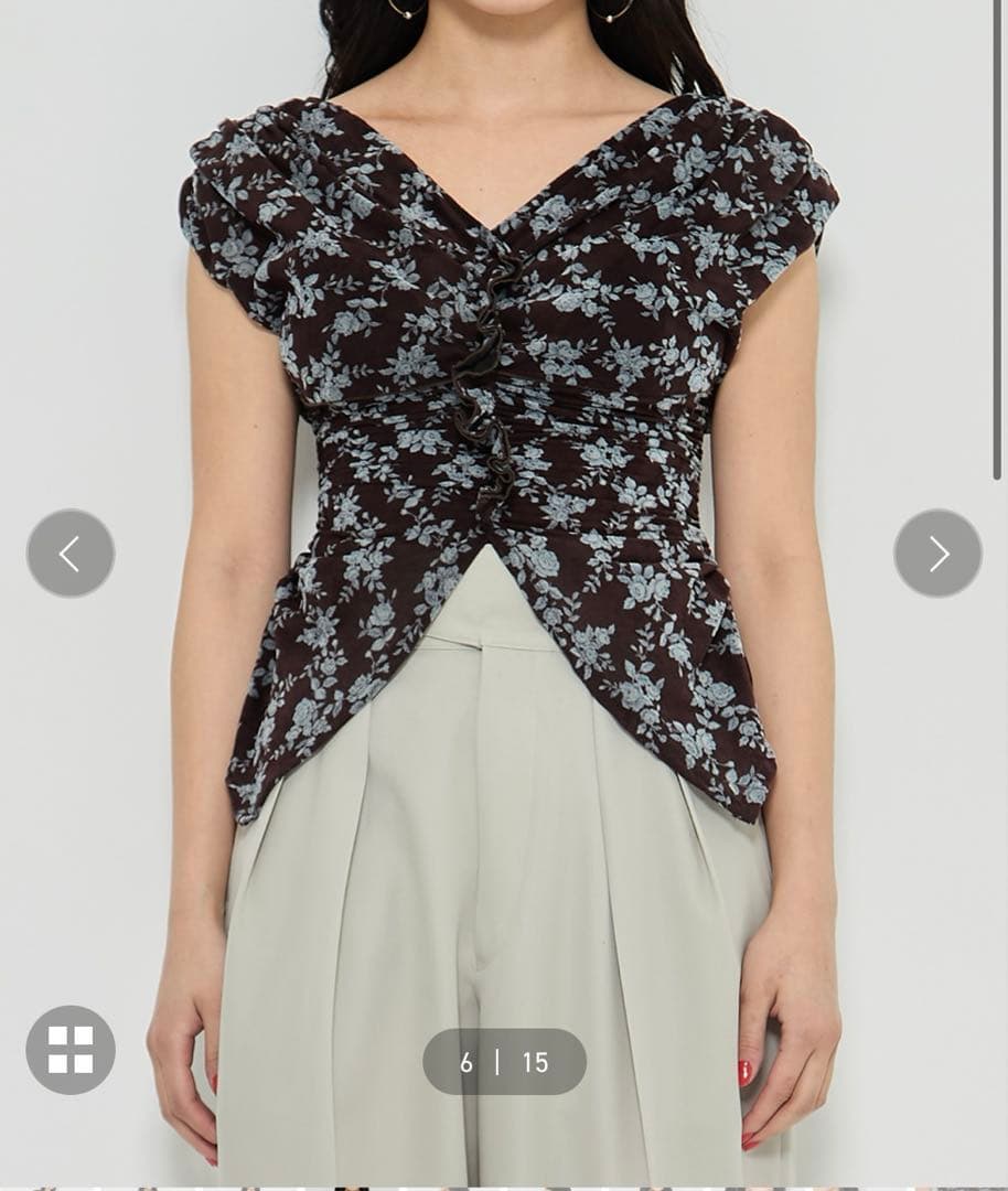 トップス FETICO ROSE VELVET TULLE SHIRRING TOP