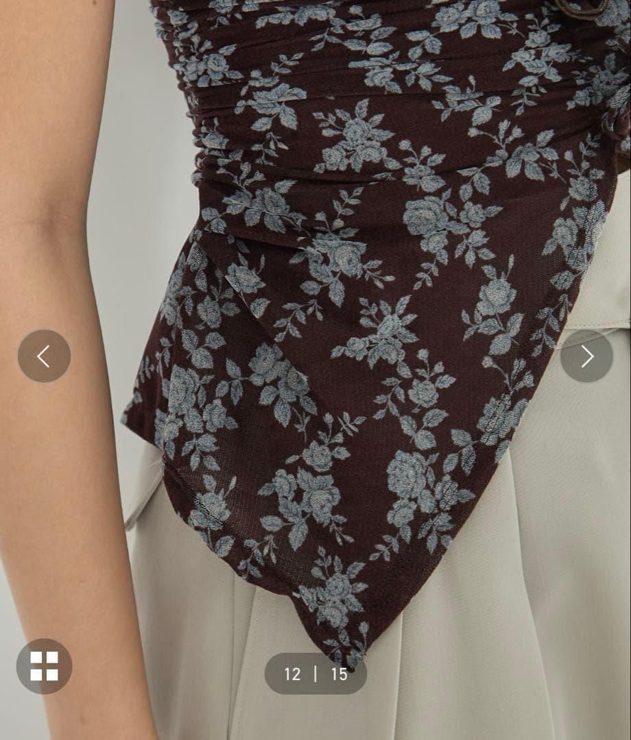 トップス FETICO ROSE VELVET TULLE SHIRRING TOP