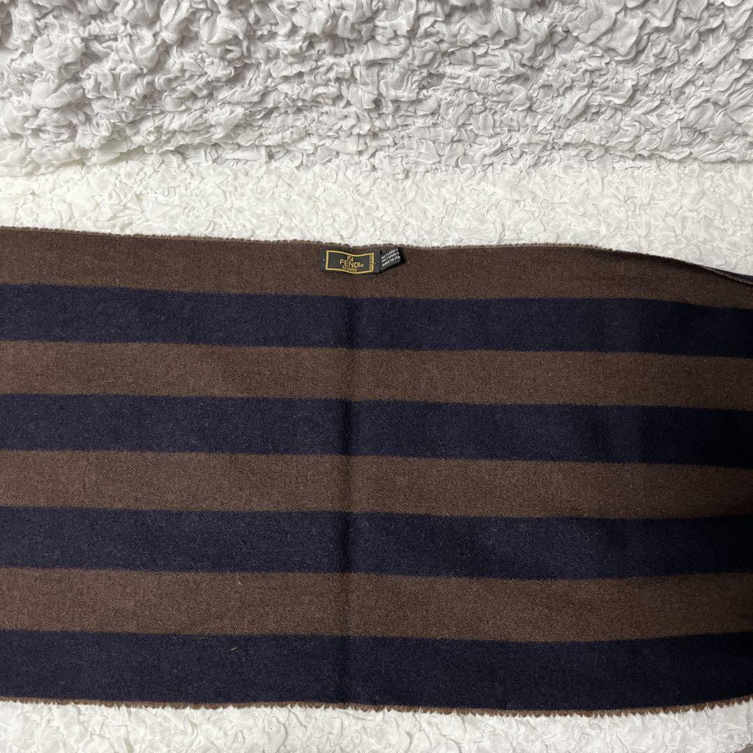 フェンディ　FENDI ズッカ柄　ブラウン ストライプ マフラー　ウール