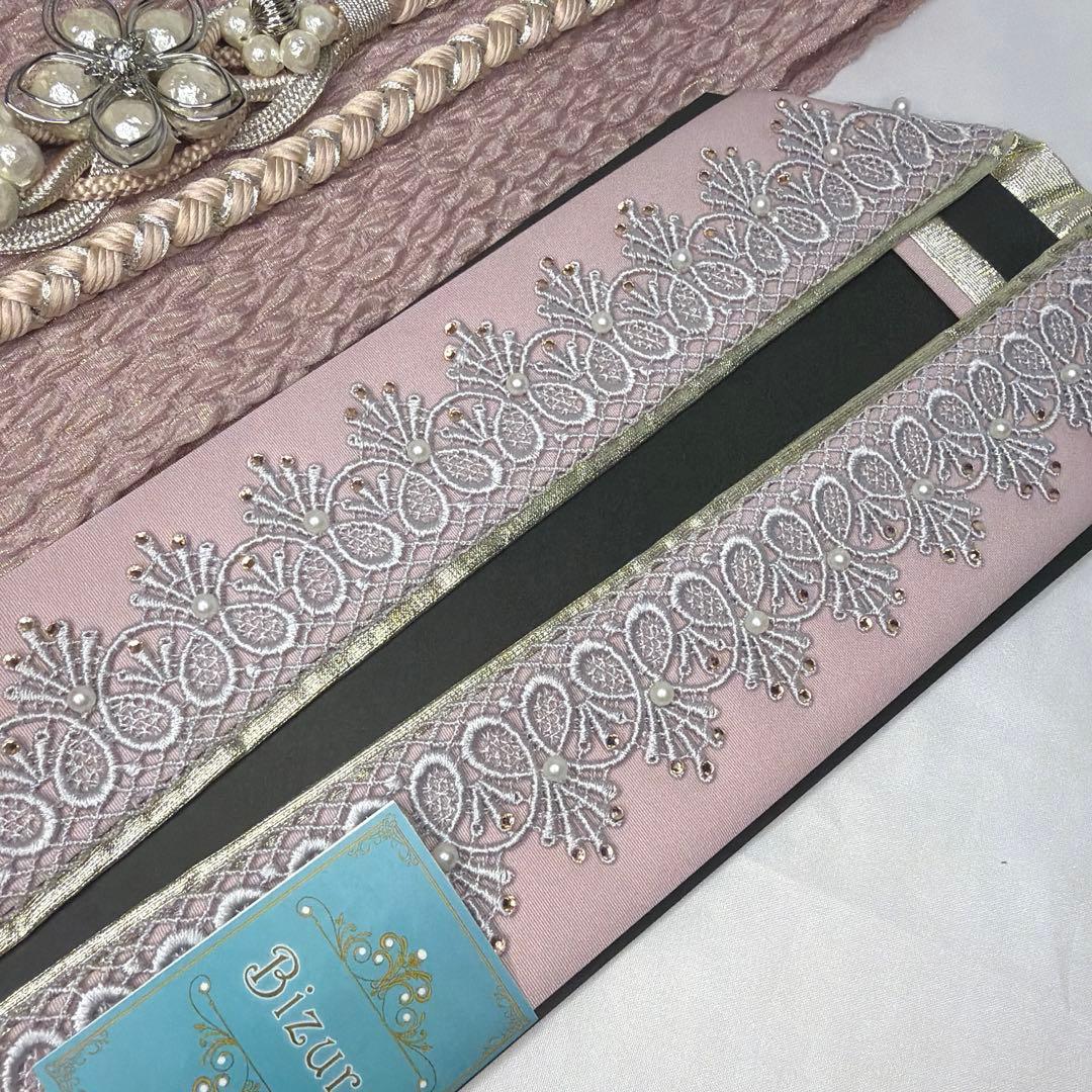 新品　振袖用　2027年モデル　帯締め　帯揚げ　半襟　重ね襟　くすみピンク