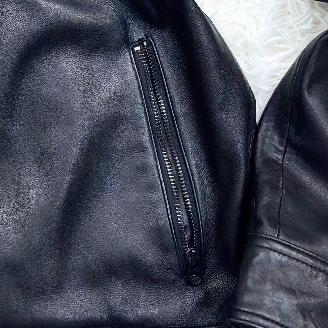 美品　雅結　和柄型押し　ラムレザー　シングルライダース　レザージャケット　XL