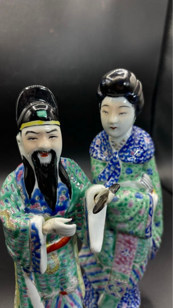 中国美術 古玩 色絵陶人形 陶器人形 高さ約26cm 置物 オブジェ 古董品