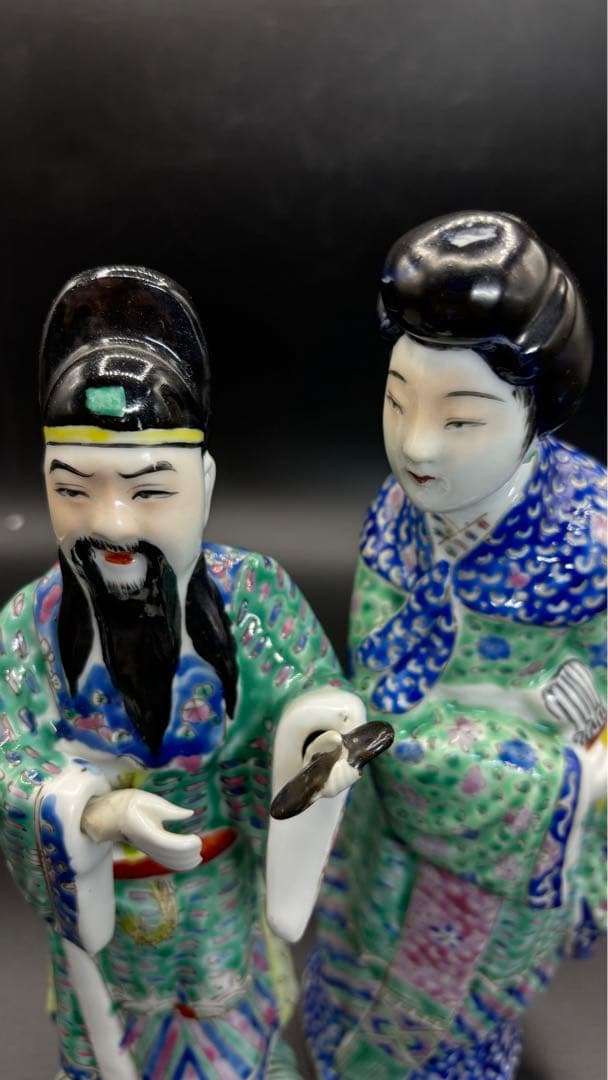 中国美術 古玩 色絵陶人形 陶器人形 高さ約26cm 置物 オブジェ 古董品