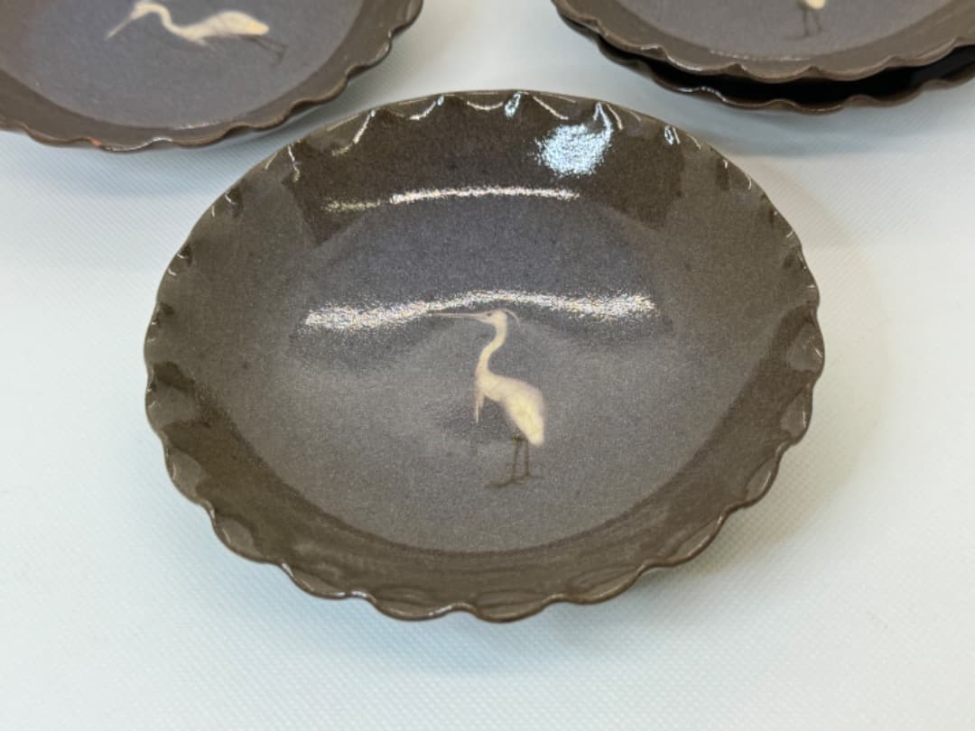 白鷺サギ絵皿(現川焼) ４客