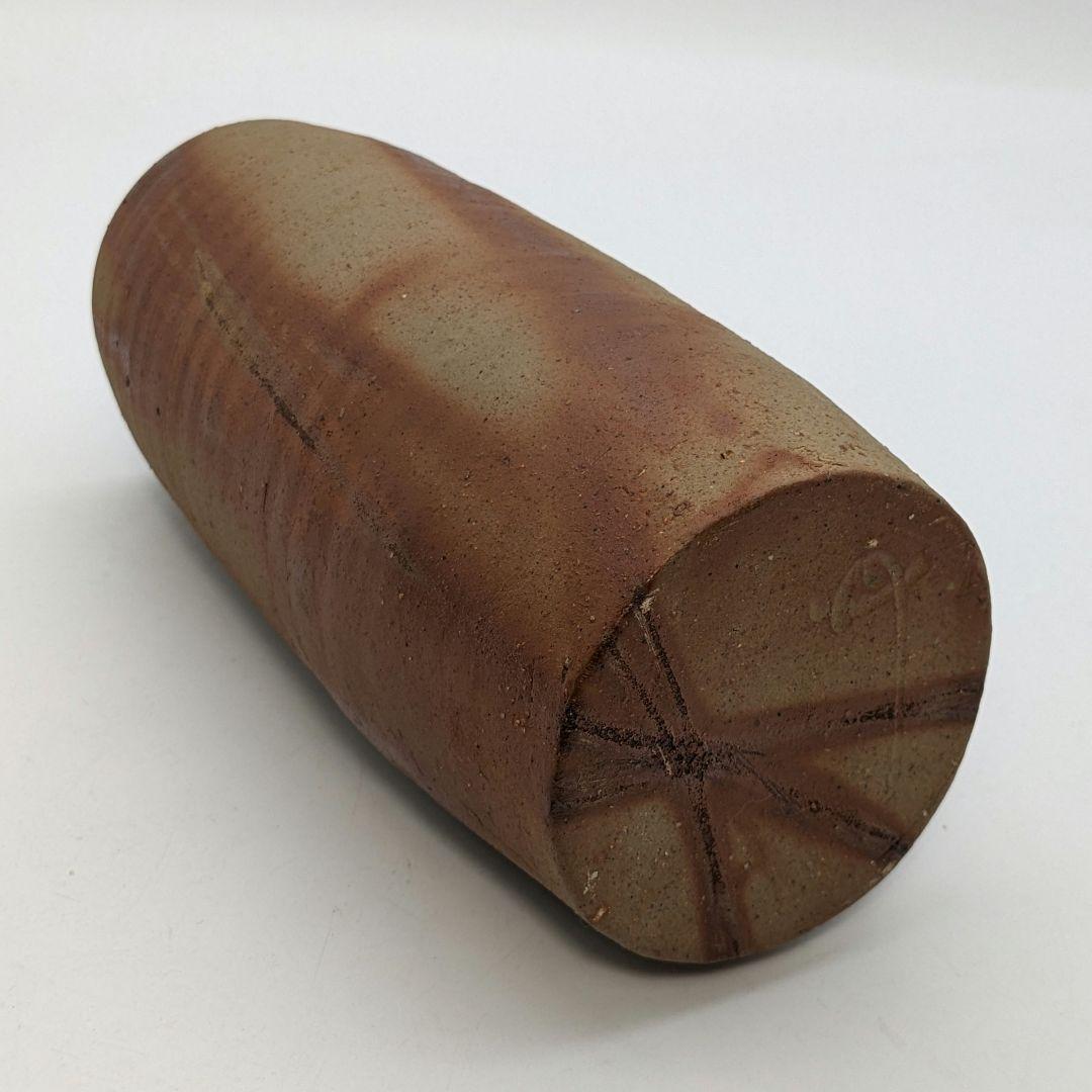 岡山県重要無形文化財 藤原建 備前焼 緋襷筒花入 四方桟共箱 花器 花瓶 置物