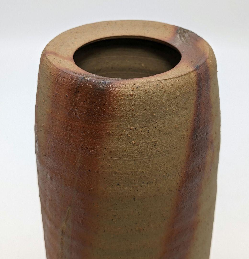 岡山県重要無形文化財 藤原建 備前焼 緋襷筒花入 四方桟共箱 花器 花瓶 置物