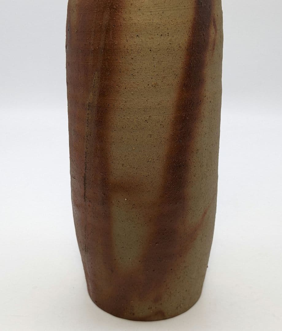 岡山県重要無形文化財 藤原建 備前焼 緋襷筒花入 四方桟共箱 花器 花瓶 置物