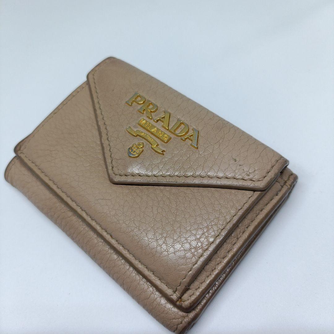 プラダ三つ折り財布 PRADA折財布ベージュ
