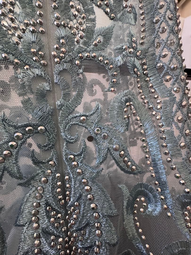 ロングドレス　水色/ビーズ、ストーン刺繍（キャバ/クラブ）