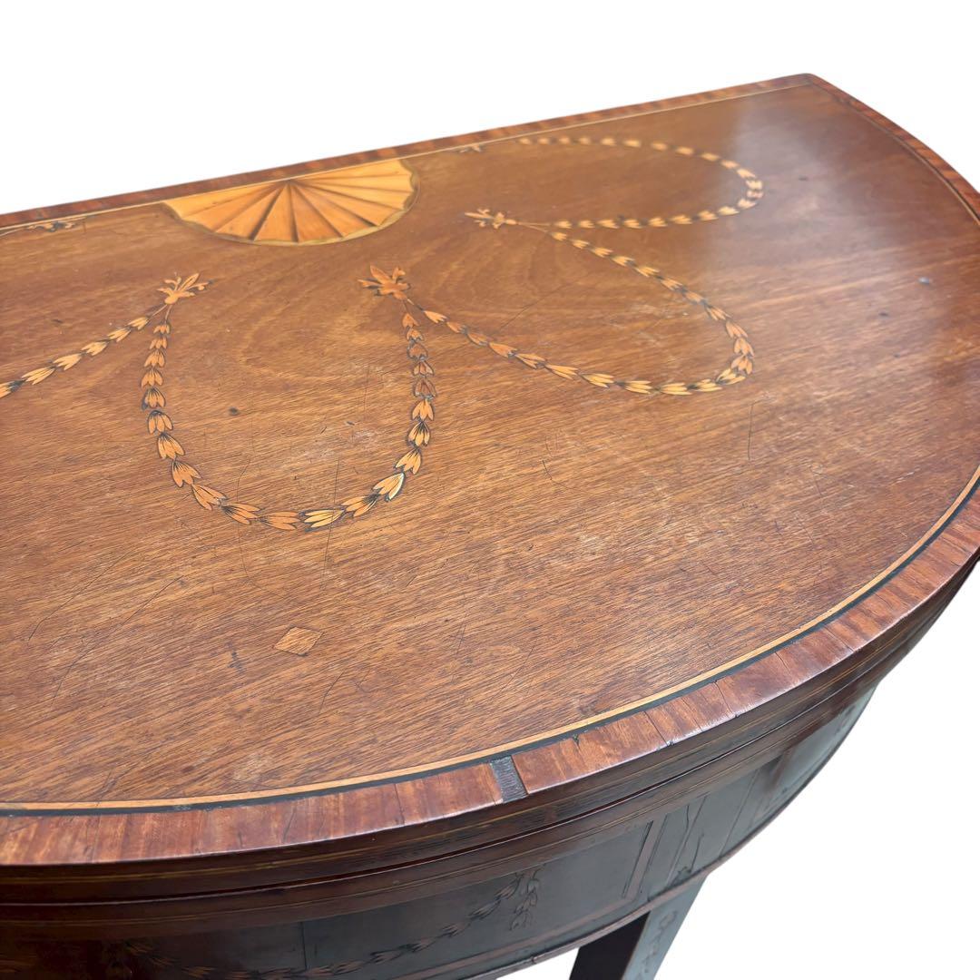 象嵌 ゲートレッグ コンソールテーブル 半円 折りたたみ 円形 アンティーク