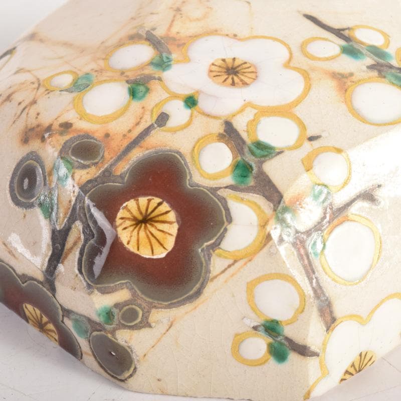 茶道具　山崎窯　浅野紫仙造　乾山写　紅白梅図　香合　共布共箱　V　8302