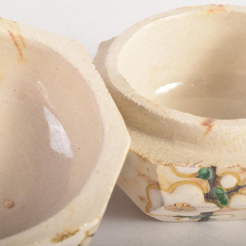 茶道具　山崎窯　浅野紫仙造　乾山写　紅白梅図　香合　共布共箱　V　8302