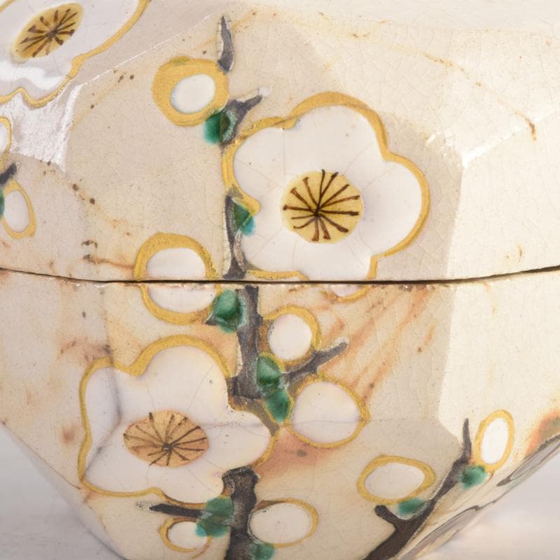 茶道具　山崎窯　浅野紫仙造　乾山写　紅白梅図　香合　共布共箱　V　8302