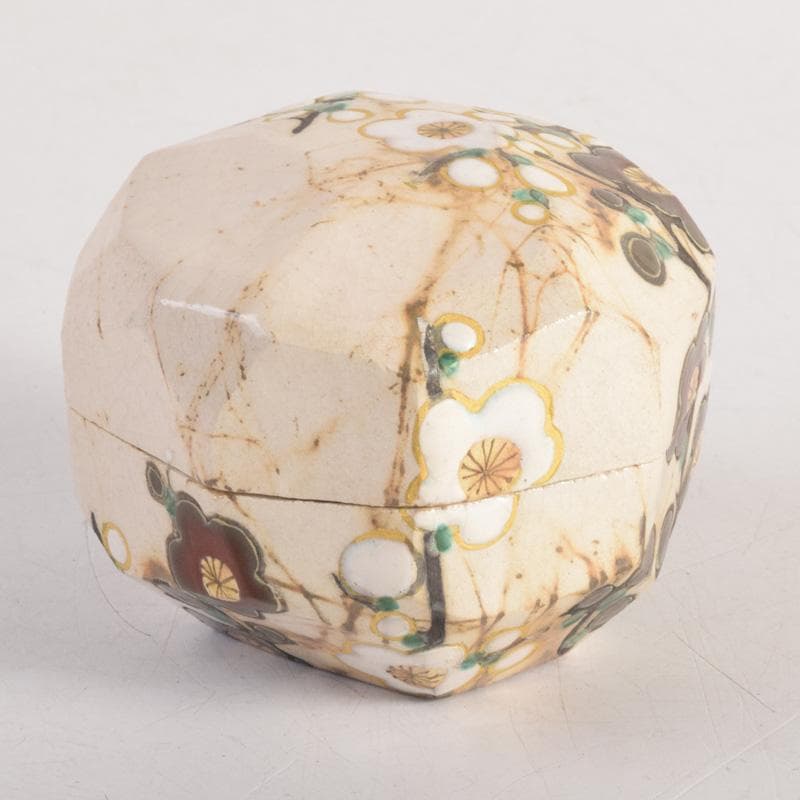 茶道具　山崎窯　浅野紫仙造　乾山写　紅白梅図　香合　共布共箱　V　8302