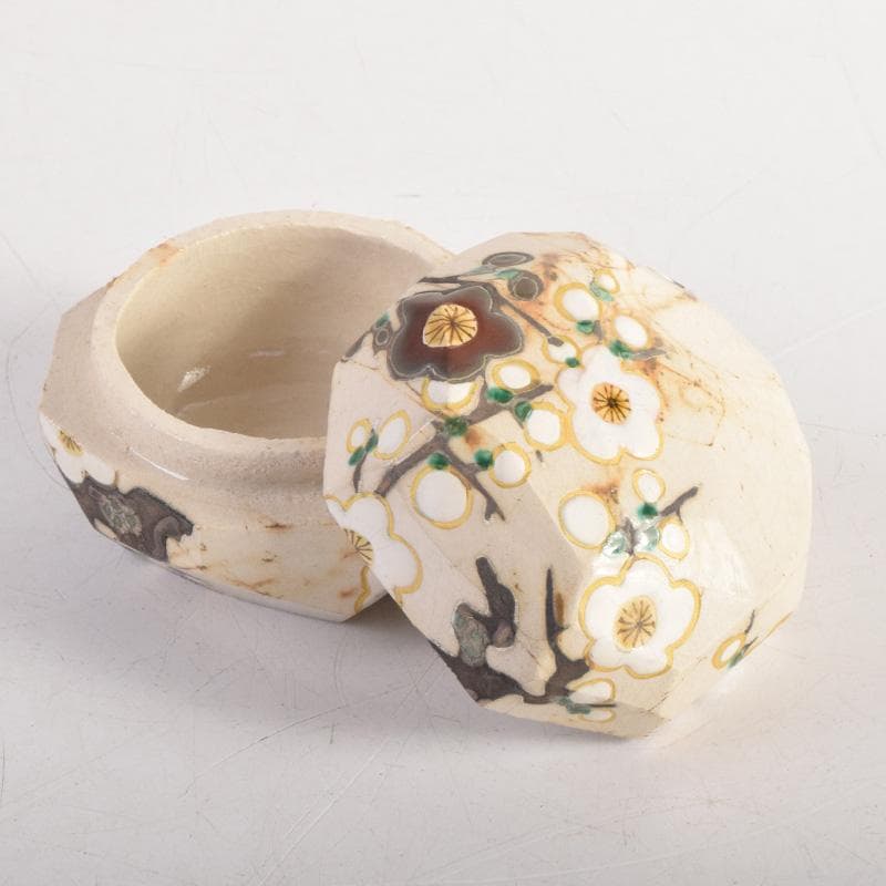 茶道具　山崎窯　浅野紫仙造　乾山写　紅白梅図　香合　共布共箱　V　8302