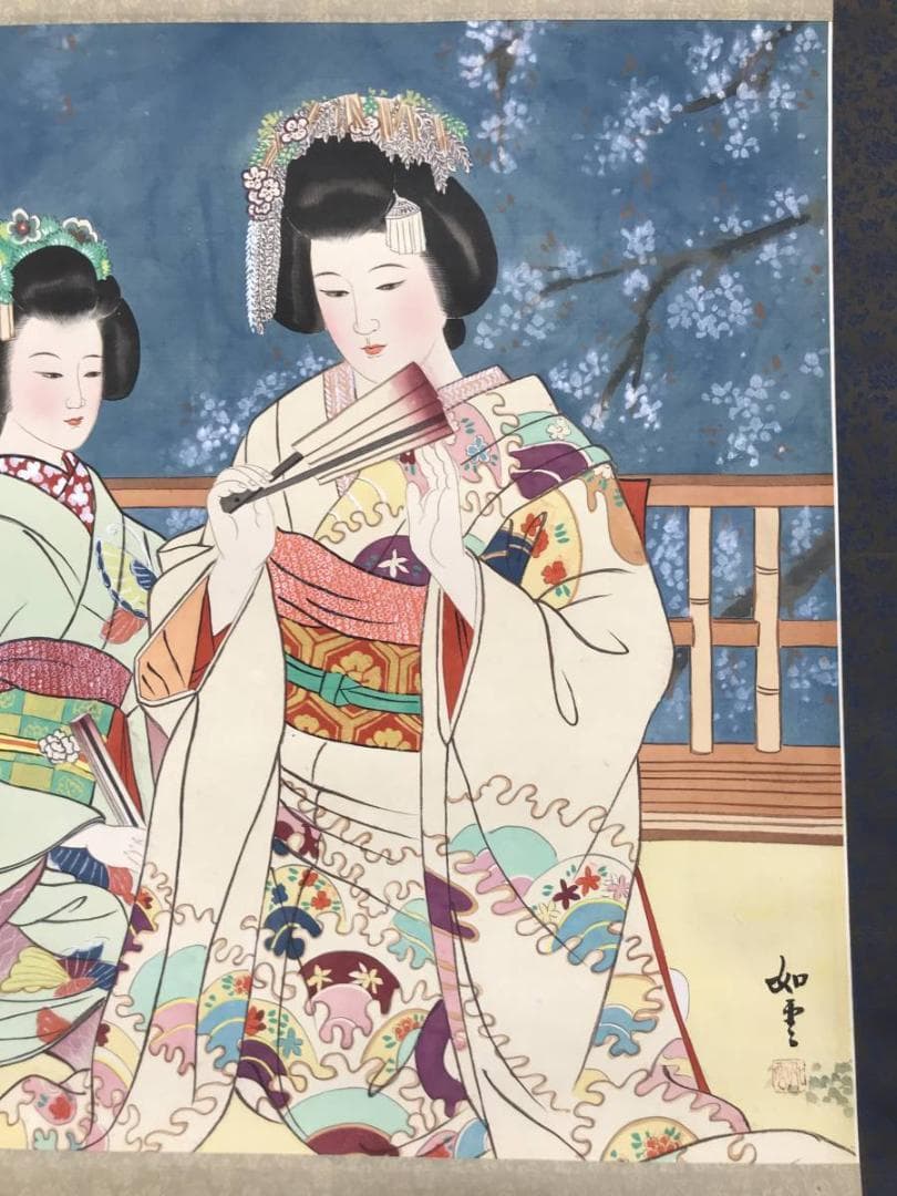 【真作】如雲/舞妓図/美人図/美人画/横物/掛軸/名家伝来/AC-540