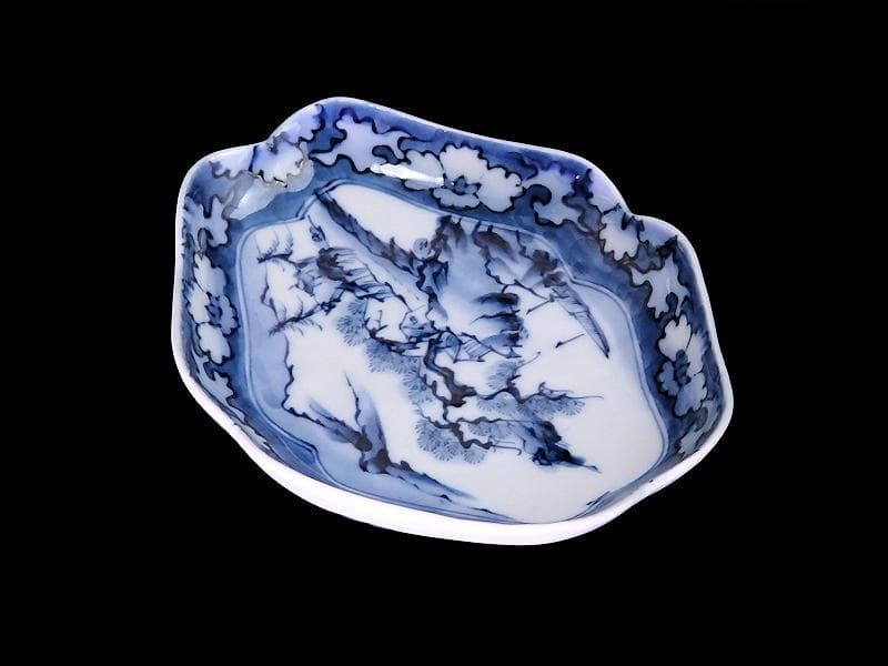 平戸　伊万里　染付　山水紋の図　菱形変形皿　５客　D272AS-fbqc