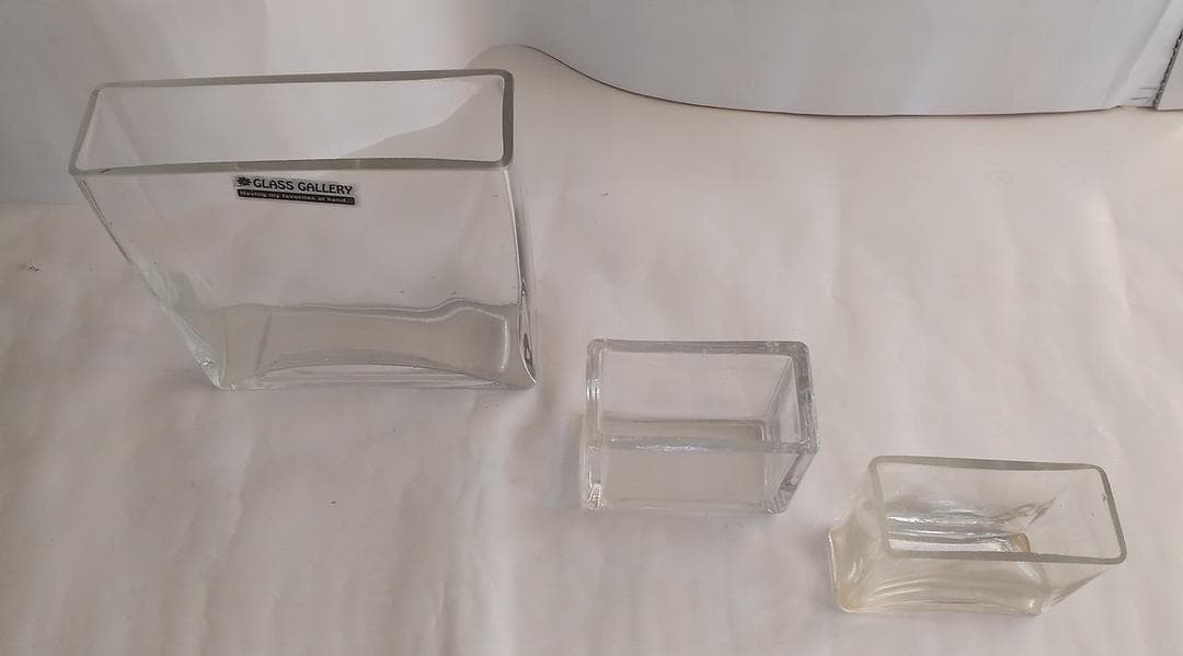 ユニーク な形状のガラス製 花瓶 花器 サンドアート ③ 3個セットです。