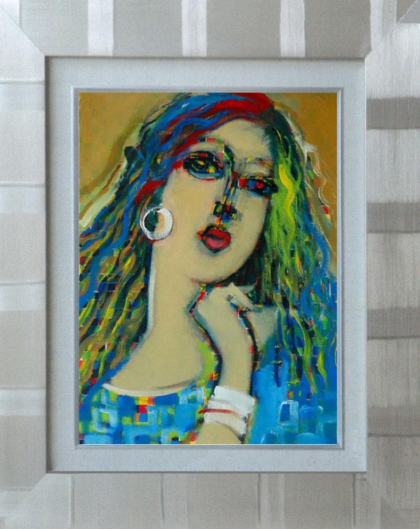 油絵 菅家令子 絵 絵画 インテリア 額付(黒) F6-080212 人物 女性