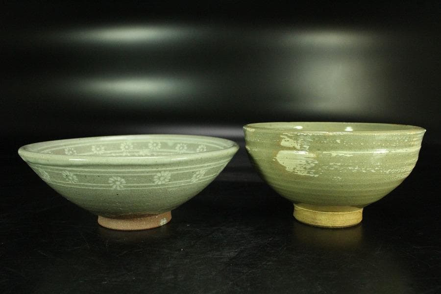 茶道具 朝日 刷毛目茶碗 阿漕 三嶋茶碗 二件(K-A991)