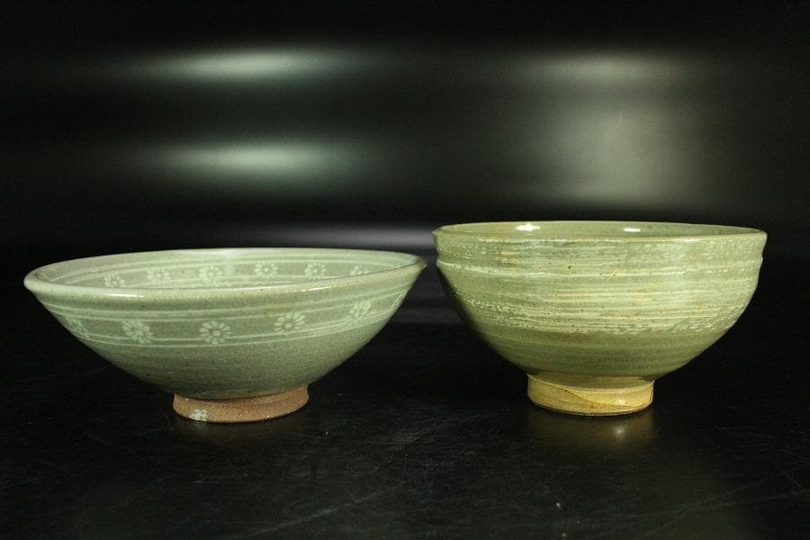 茶道具 朝日 刷毛目茶碗 阿漕 三嶋茶碗 二件(K-A991)