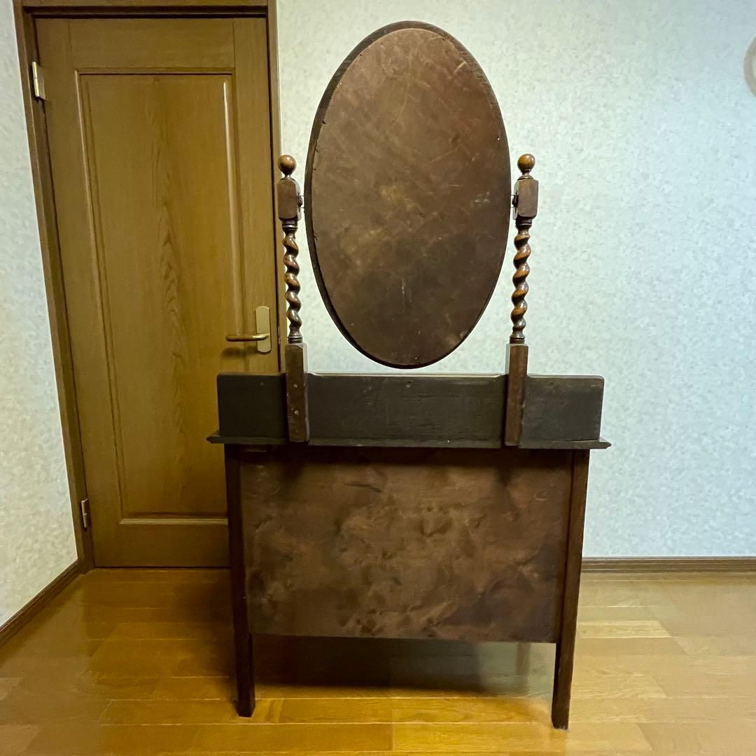 イギリスアンティーク　ミラー付きチェスト　オーク　柱ツイスト　3段引き出し